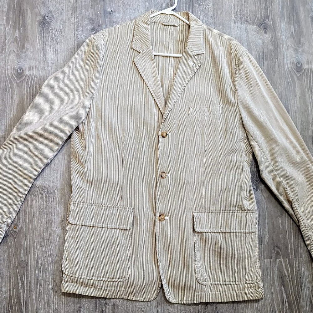 J. Crew Seersucker Suit JAcket Unstructured Sport Coat Blazer red/white size XL